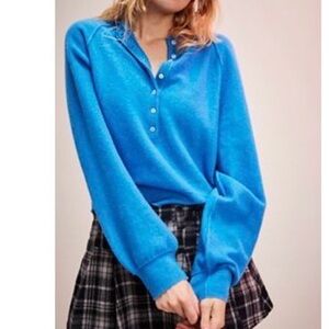 Free People Vibrant Blue Button Down Shirt